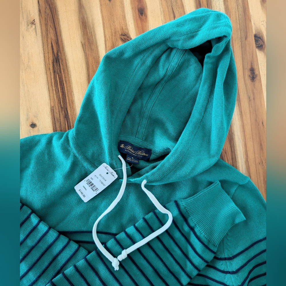 Brooks Brothers Knit Green Striped Cotton Hoodie NWT